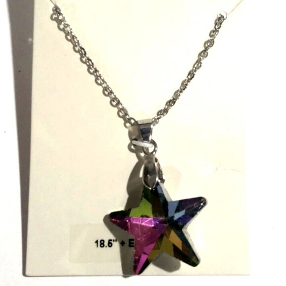 Star Pendant Necklace – Silver Chain, Colorful Trendy Women’s Fashion Jewelry - Picture 3 of 8
